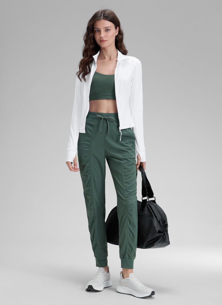 CRZ YOGA Women's Travel Classic Fit Striped Joggers 28'' Ruched French Navy