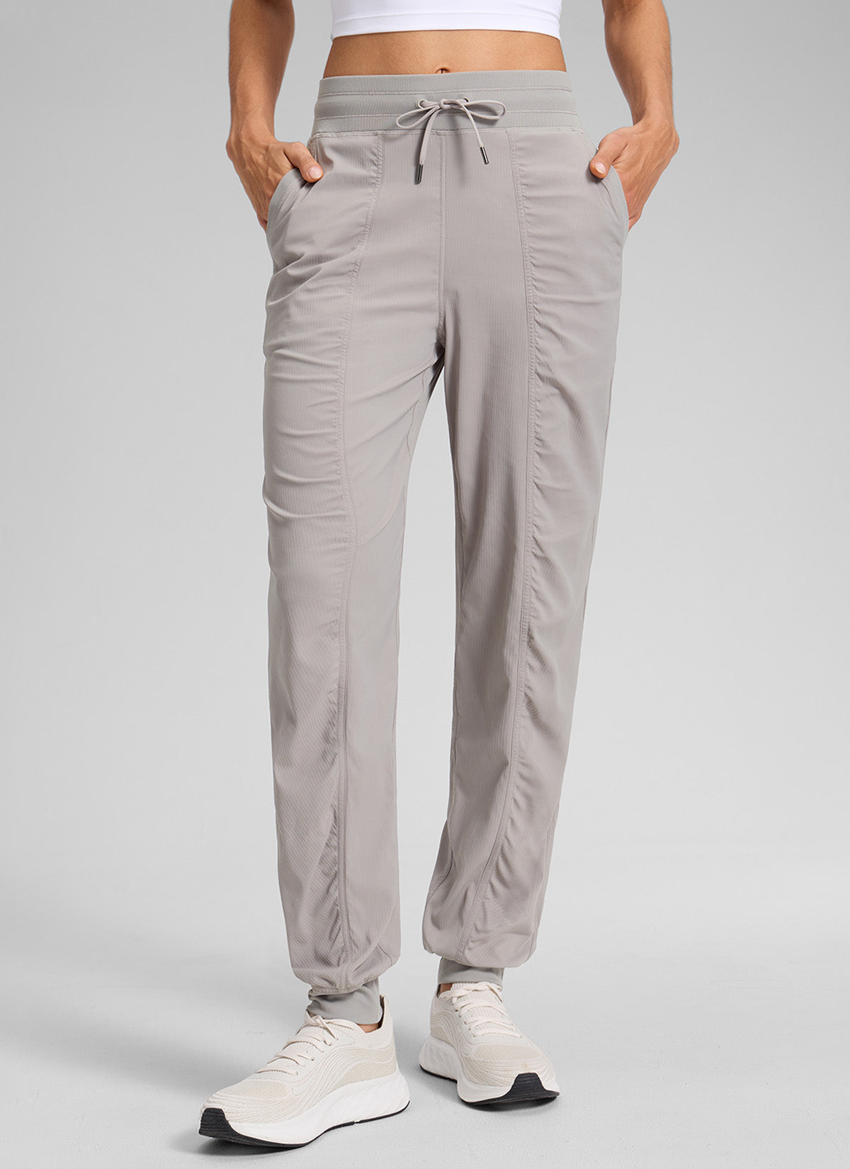 CRZ YOGA Women's Casual High Rise Drawstring Pocket Ruched Jogger 30'' Dark Chrome