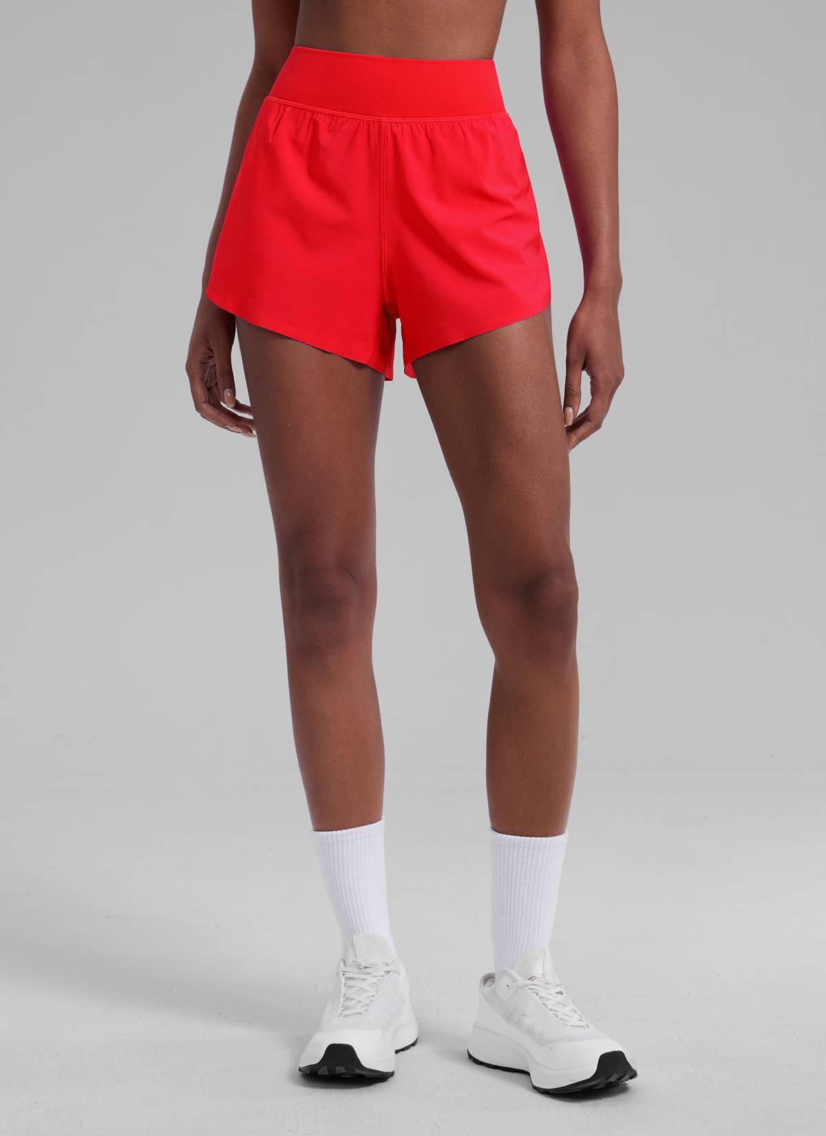 CRZ YOGA Women's Running High Rise Mesh Lined Shorts 3'' Workout Short Deep Red @model_info:Patrica