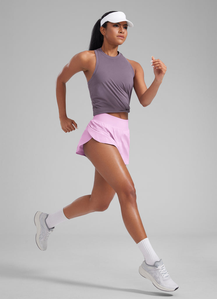 CRZ YOGA Women's Running High Rise Mesh Lined Shorts 3'' Workout Short Cascadia Green