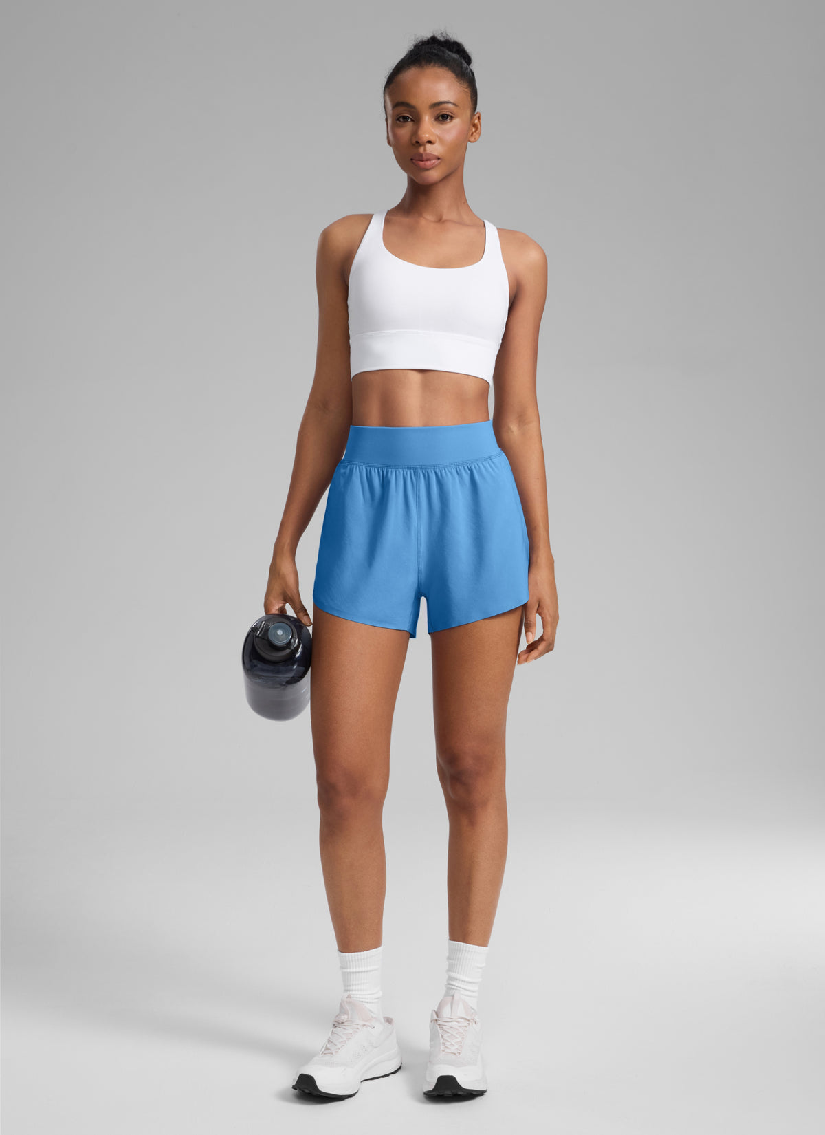CRZ YOGA Women's Running High Rise Mesh Lined Shorts 3'' Workout Short Party Blue @model_info:Q1
