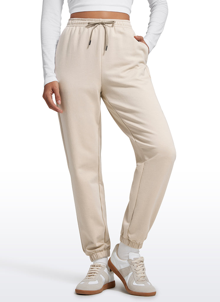 CRZ YOGA Fleece Sweatpants Women Cotton Pockets High Waisted Joggers Mojave Tan