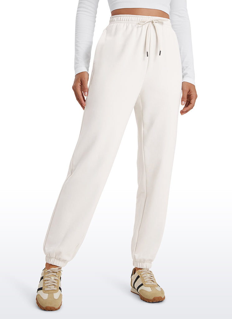 CRZ YOGA Fleece Sweatpants Women Cotton Pockets High Waisted Joggers Black