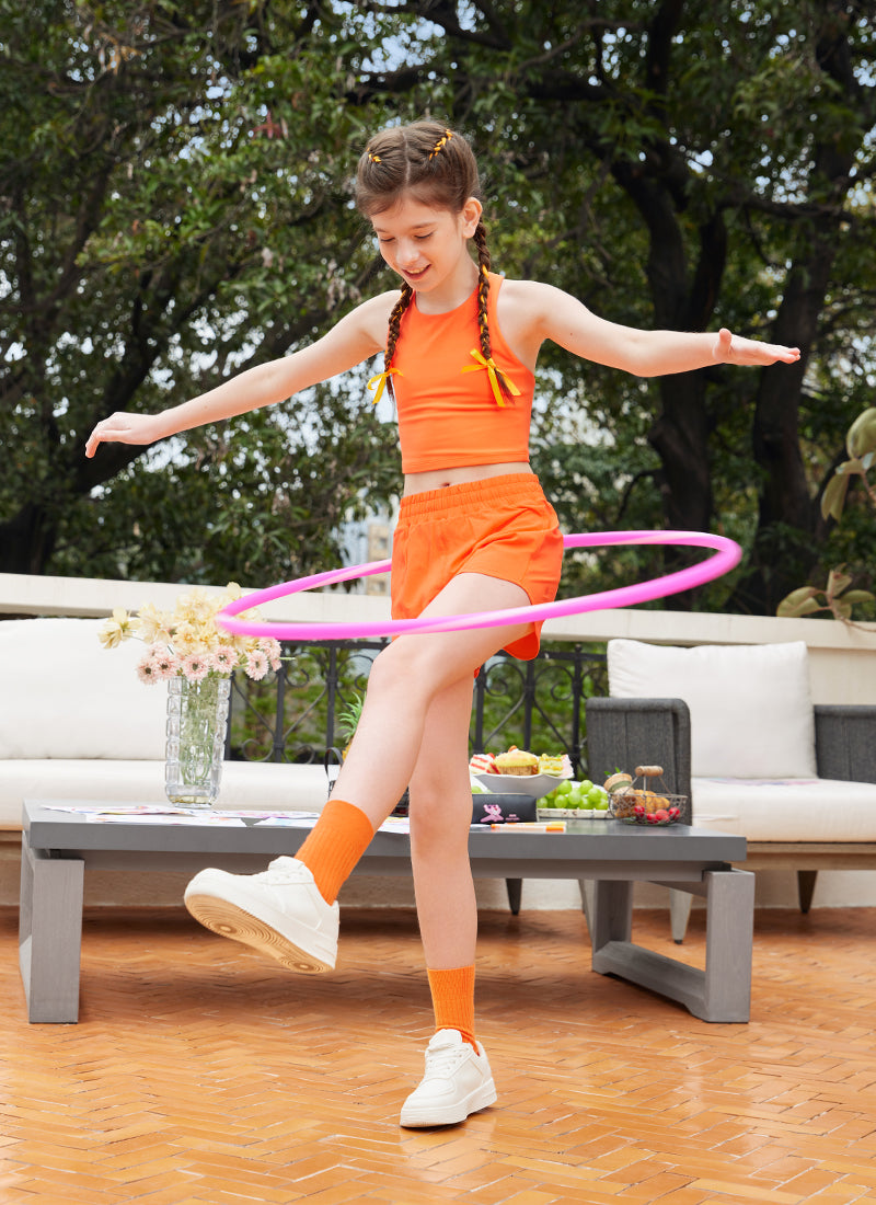 CRZ YOGA Girl's Running Feathery-Fit Soft Low Rise Lined Shorts Neon Orange