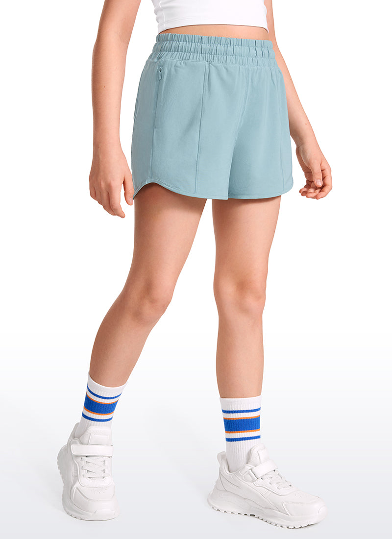 CRZ YOGA Girl's Running Feathery-Fit Soft Low Rise Lined Shorts Light grayish blue