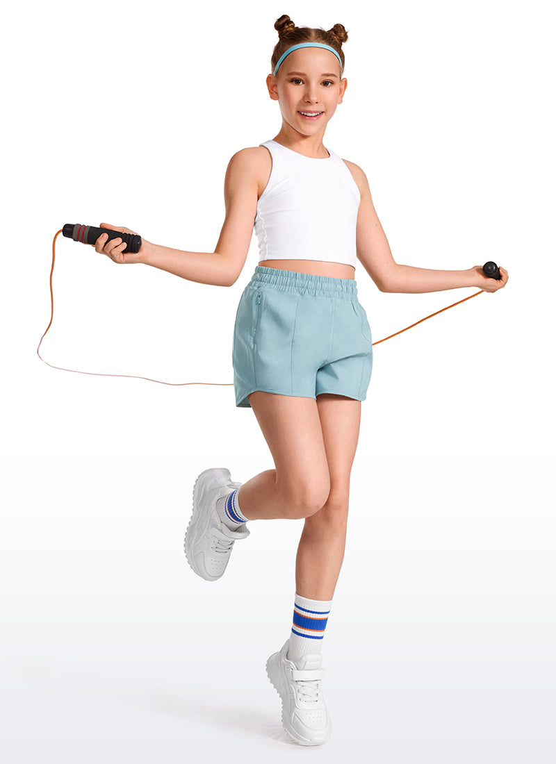 CRZ YOGA Girl's Running Feathery-Fit Soft Low Rise Lined Shorts Light grayish blue