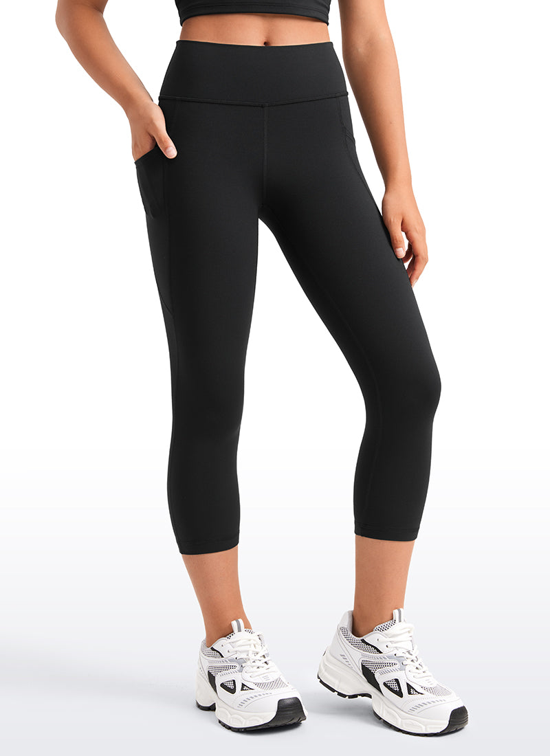 CRZ YOGA Girls Butterluxe Athletic Capri Leggings with Pockets Black