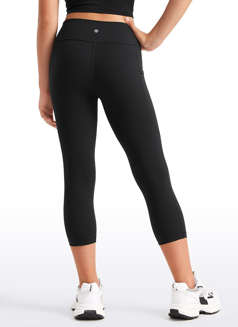 CRZ YOGA Girls Butterluxe Athletic Capri Leggings with Pockets Black