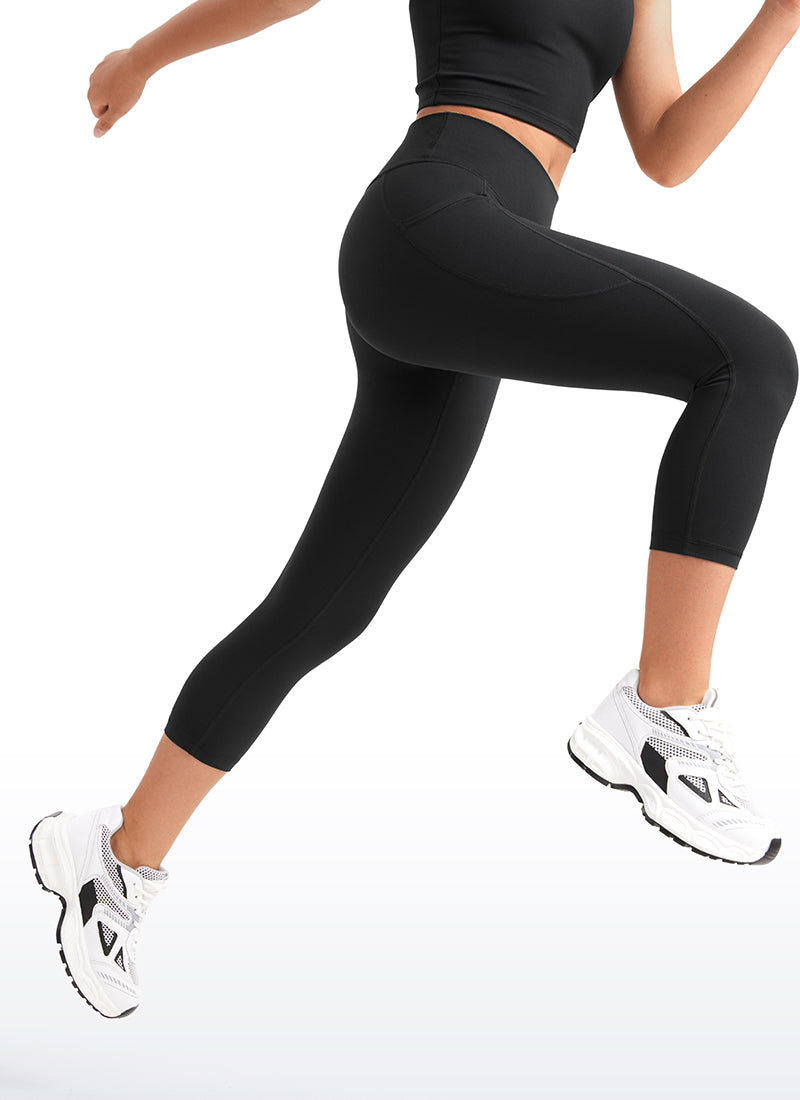 CRZ YOGA Girls Butterluxe Athletic Capri Leggings with Pockets Black