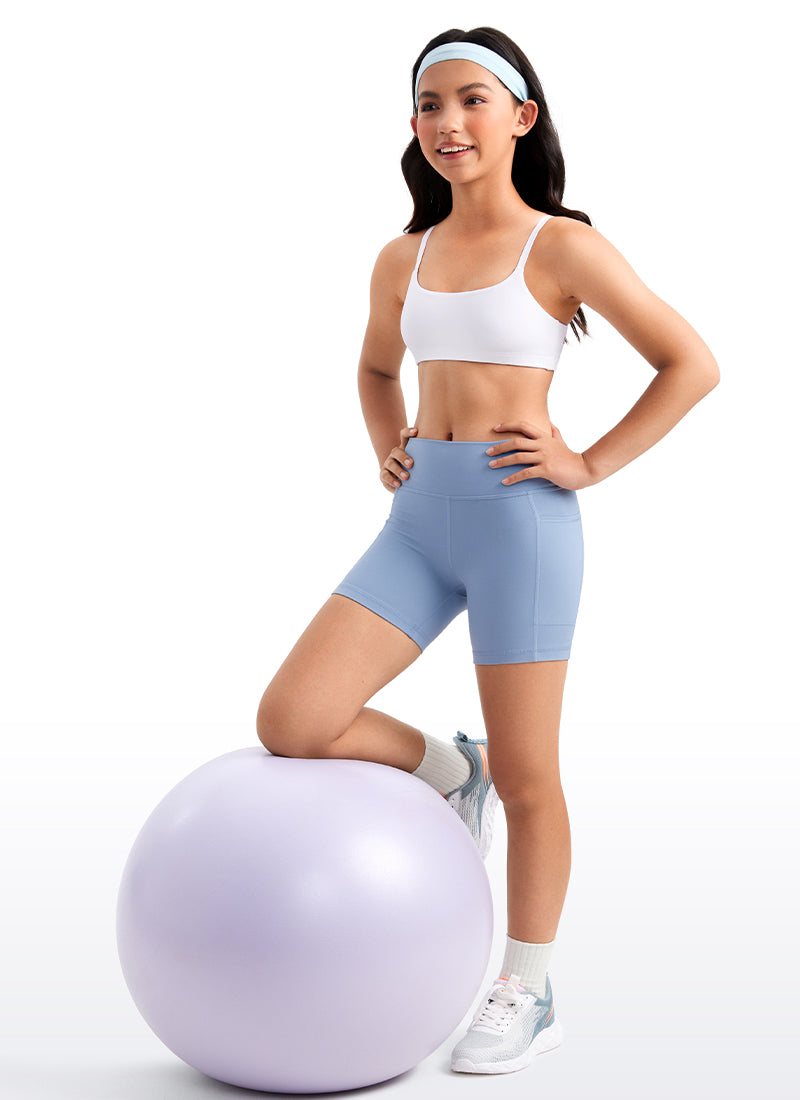 CRZ YOGA Girls Butterluxe Adjustable Spaghetti Strap Scoop Neck Bra White