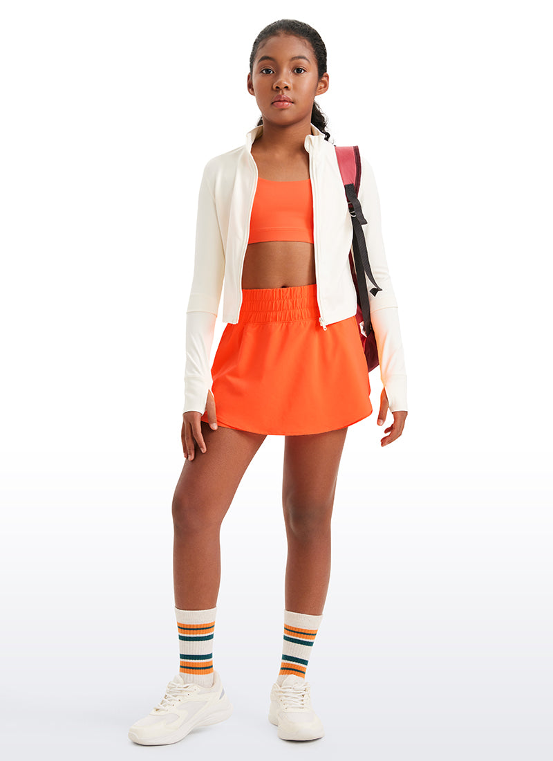 CRZ YOGA Girl's Feathery-Fit Soft High Rise 2 in 1 Shorts Zip Pocket Hibiscus Purple