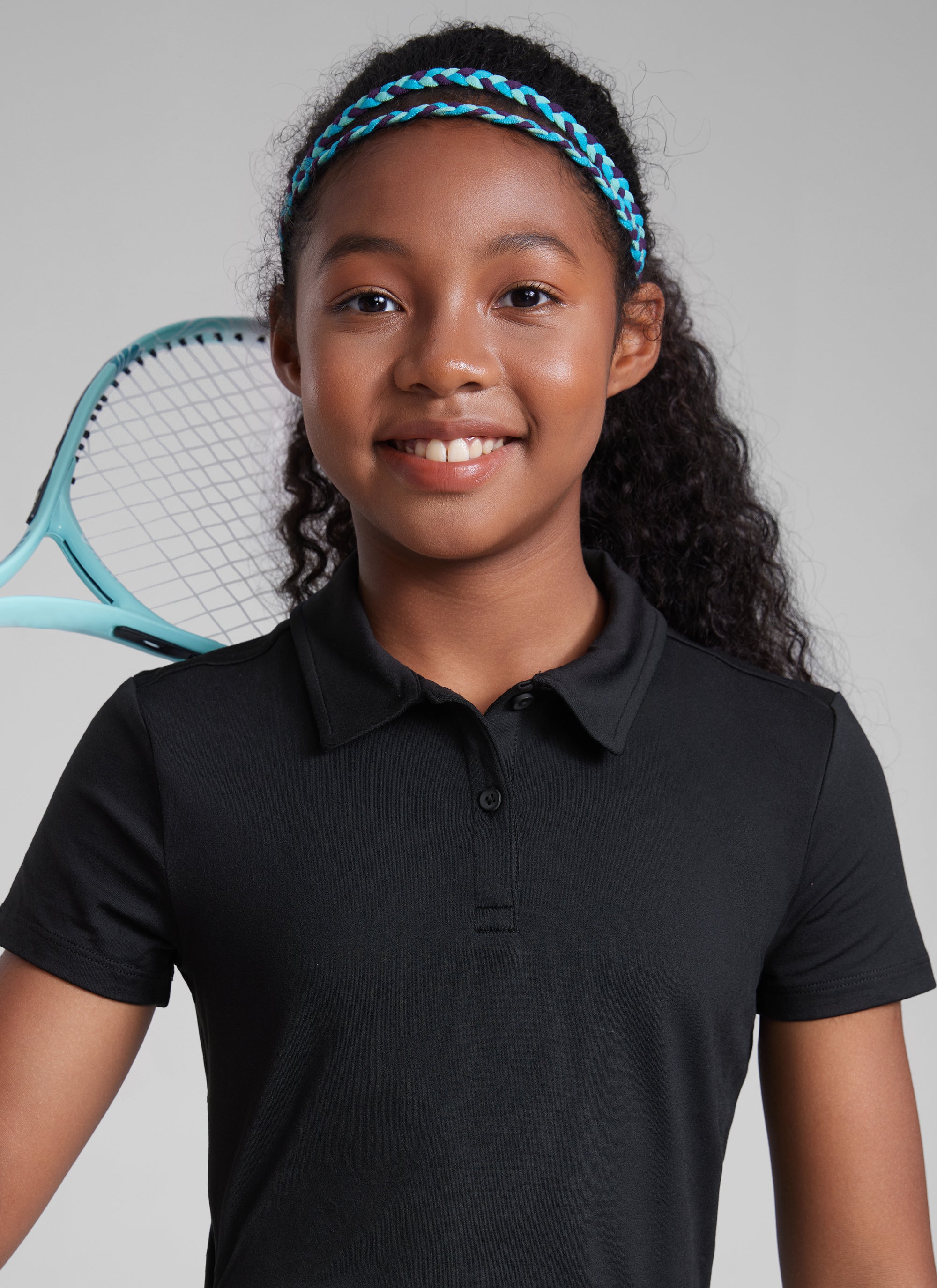 CRZ YOGA Girls Cloud Jersey Short Sleeve Polo Shirts Black