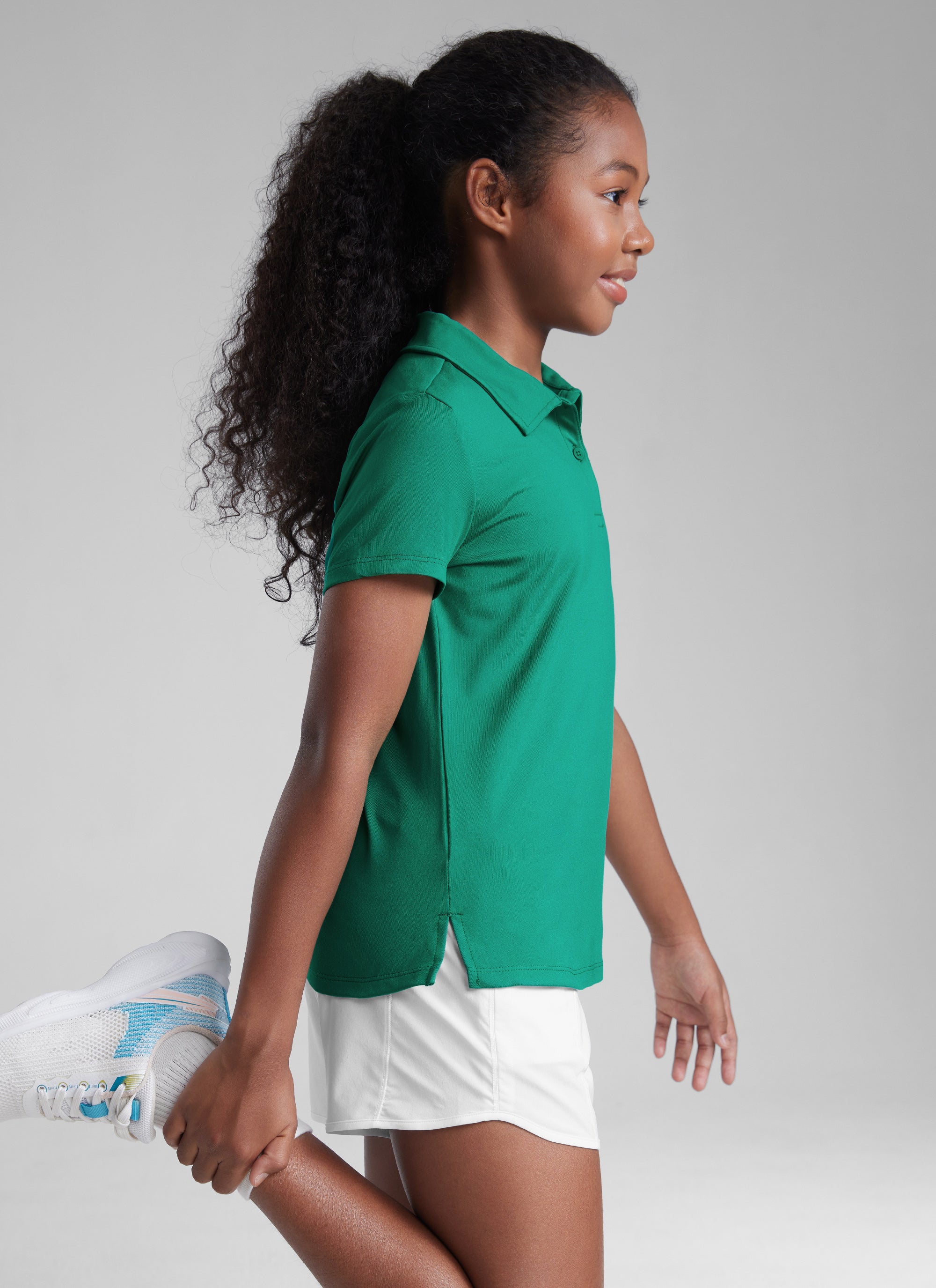 CRZ YOGA Girls Cloud Jersey Short Sleeve Polo Shirts Cascadia Green