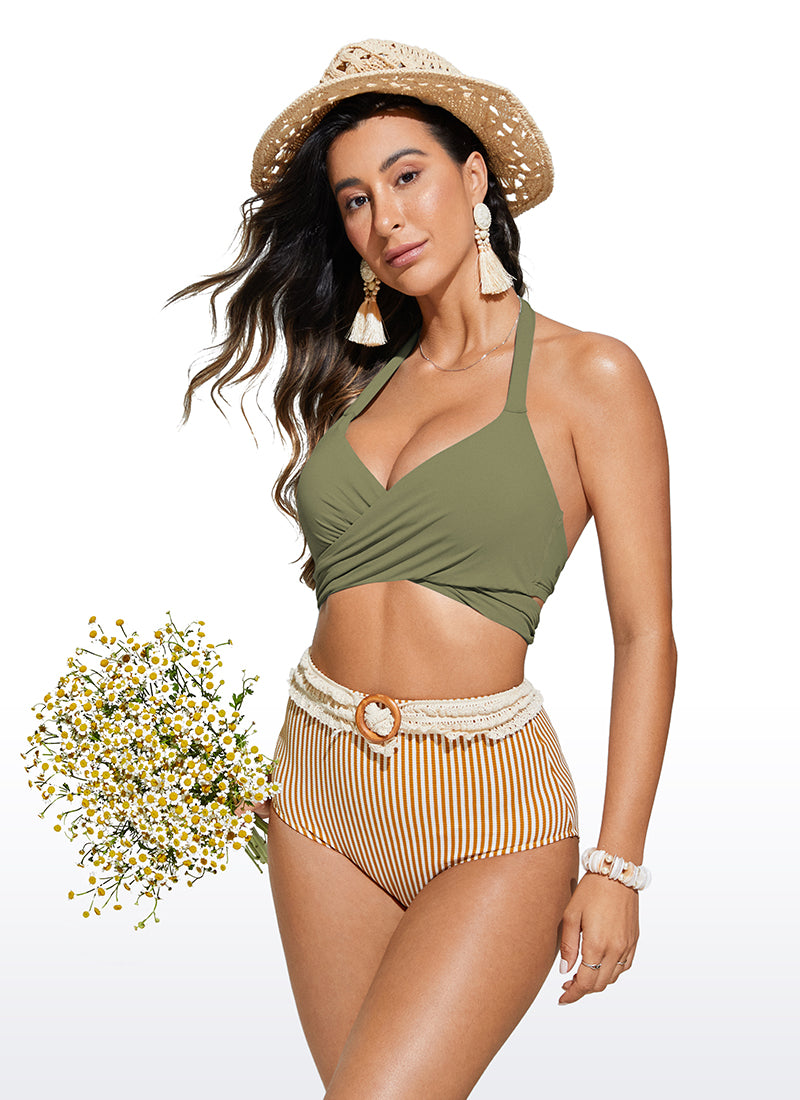 CRZ YOGA Women's Swimwear Tops Sunshine Bikini Top Push Up Moss Green