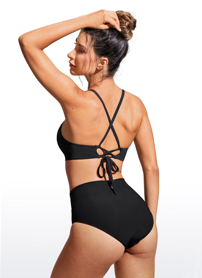 CRZ YOGA Women's Swimwear Tops Sunshine Bikini Top Lace Up Crisscross Black