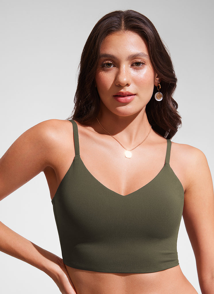 CRZ YOGA Women's Swimwear Tops Sunshine Bikini Top Adjustable Strap Jungle Camouflage Gray