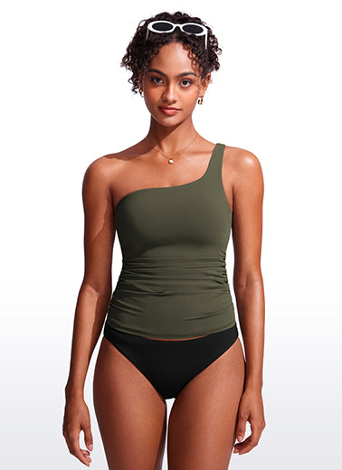 CRZ YOGA women's One Shoulder Tankini Ruched Adjustable Bathing Suits Granita Pink