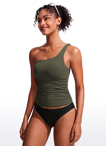 CRZ YOGA women's One Shoulder Tankini Ruched Adjustable Bathing Suits Honey Orange