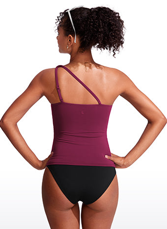 CRZ YOGA women's One Shoulder Tankini Ruched Adjustable Bathing Suits Magenta