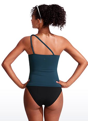 CRZ YOGA women's One Shoulder Tankini Ruched Adjustable Bathing Suits Fuchsia