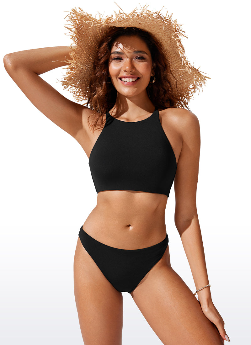 CRZ YOGA Women's Swimwear Sunshine Bikini Top High Neck Crisscross Black