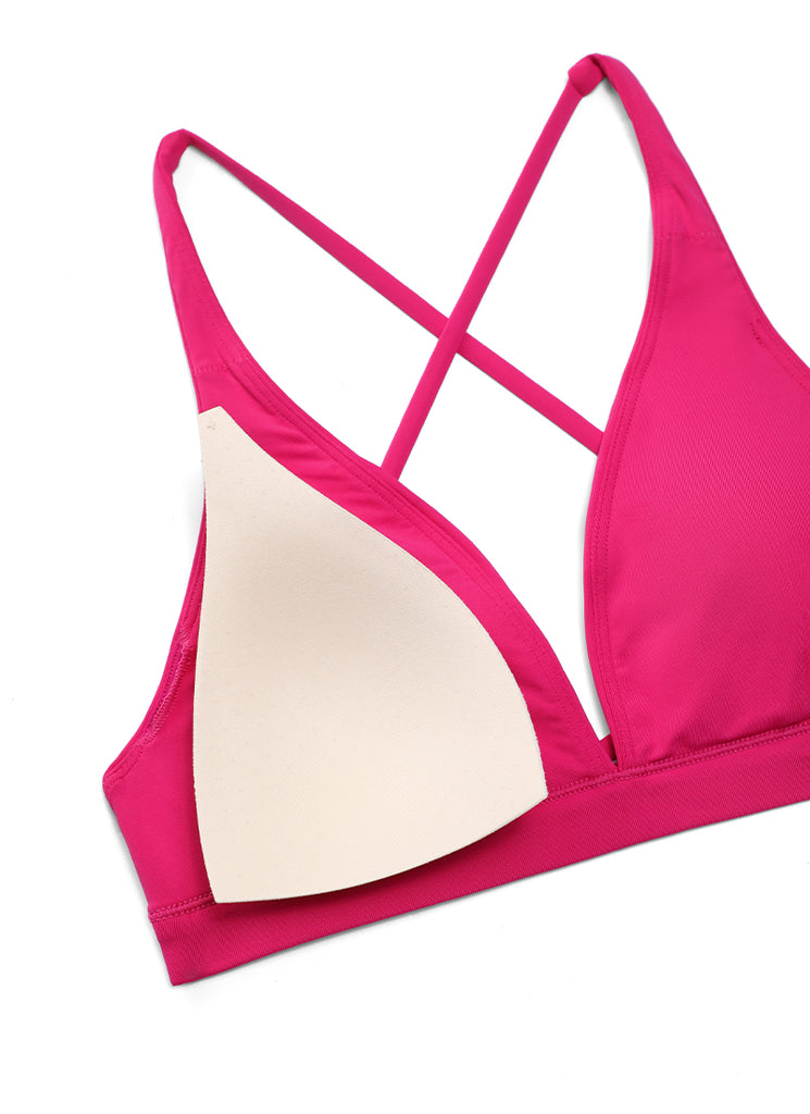 CRZ YOGA Women's Swimwear Sunshine V Neck Bikini Tops Criss Cross Back Granita Pink