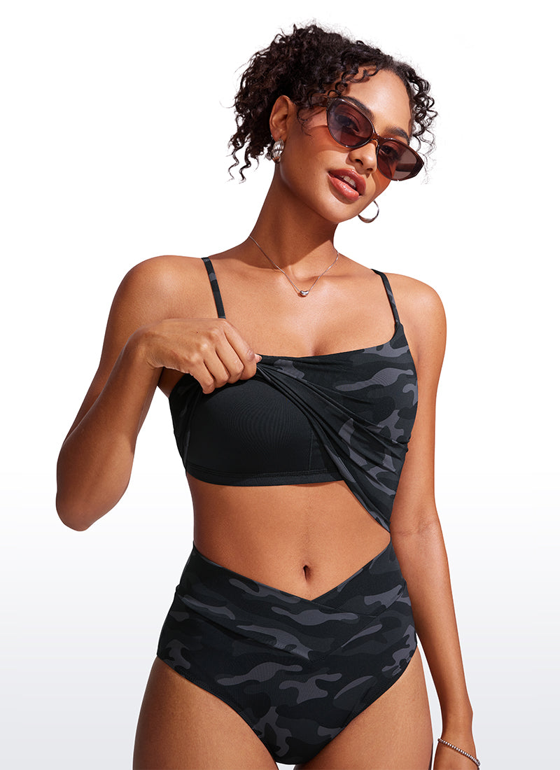 CRZ YOGA Women's Sunshine Bikini Tops U Back Longline Adjustable Straps Black