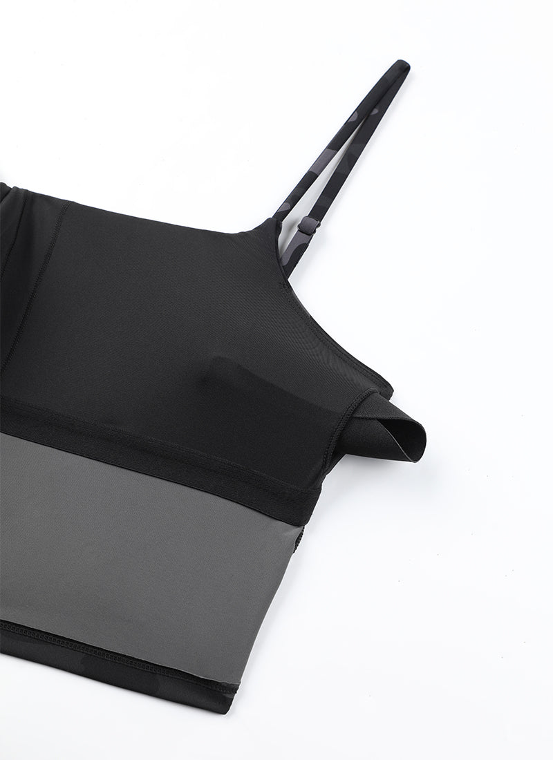 CRZ YOGA Women's Sunshine Bikini Tops U Back Longline Adjustable Straps Jungle Camouflage Gray