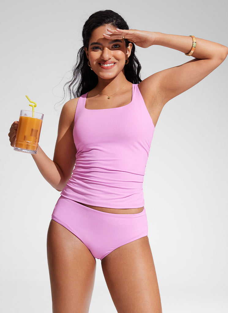 CRZ YOGA Women's Sunshine Square Neck Adjustable Swim Tank Insignia Blue