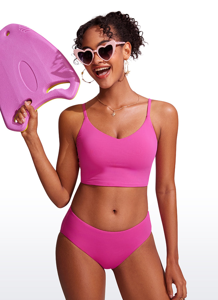 CRZ YOGA Women's Swimwear Bottoms Sunshine Bikini Bottoms Mid Rise Deep Red