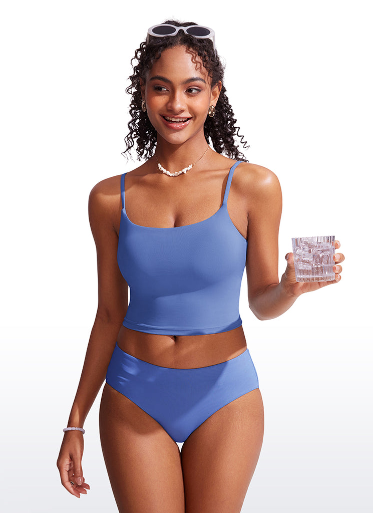 CRZ YOGA Women's Swimwear Bottoms Sunshine Bikini Bottoms Mid Rise Waves Blue