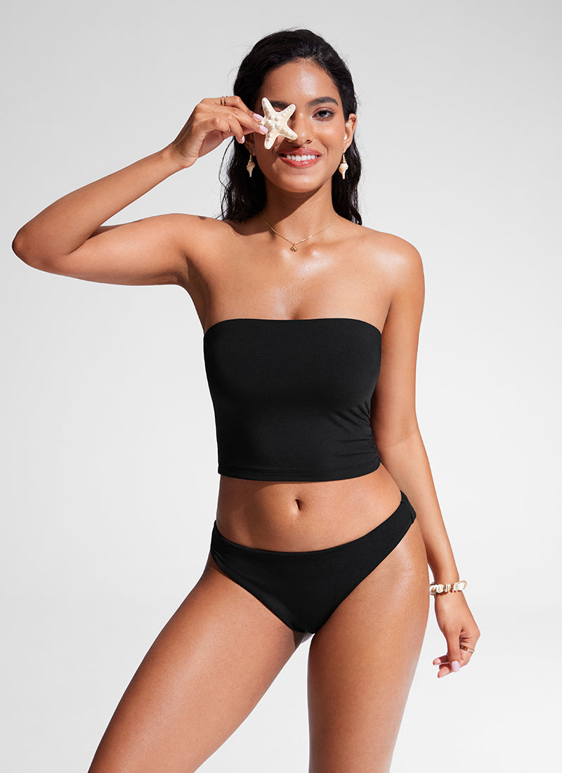 CRZ YOGA Womens Bandeau Bikini Tops Strapless Swimsuit Black