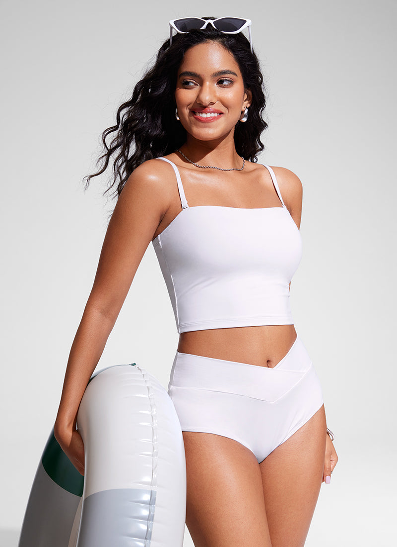 CRZ YOGA Womens Bandeau Bikini Tops Strapless Swimsuit White