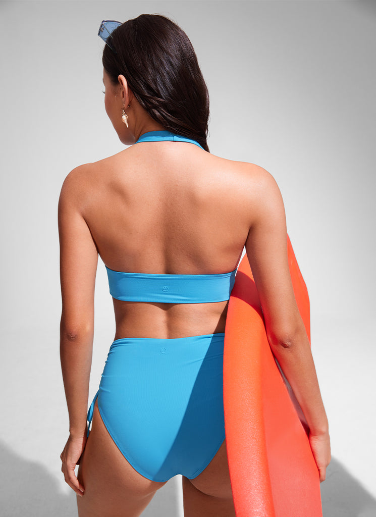 CRZ YOGA Women Halter Bikini Tops V Neck Sexy Backless Swimsuit Padded Black