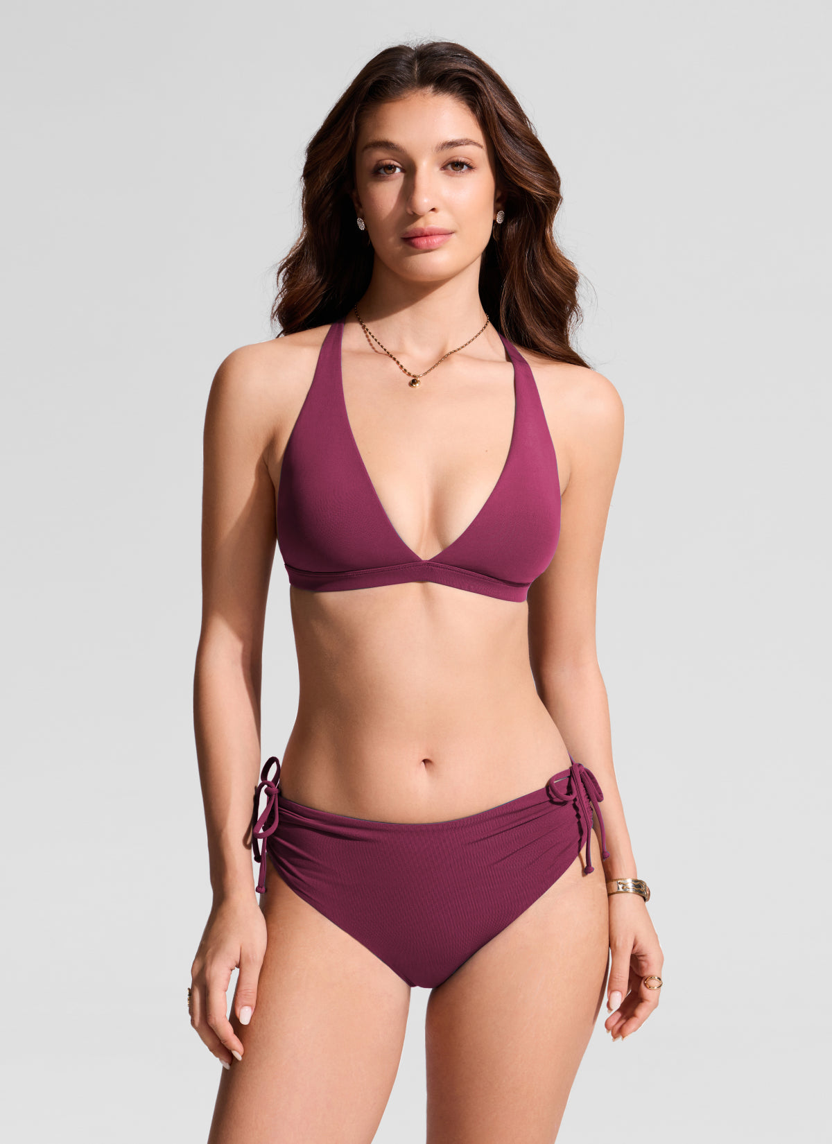 CRZ YOGA Women's Swim Deep V neck T back Triangle Bikini Top Fuchsia