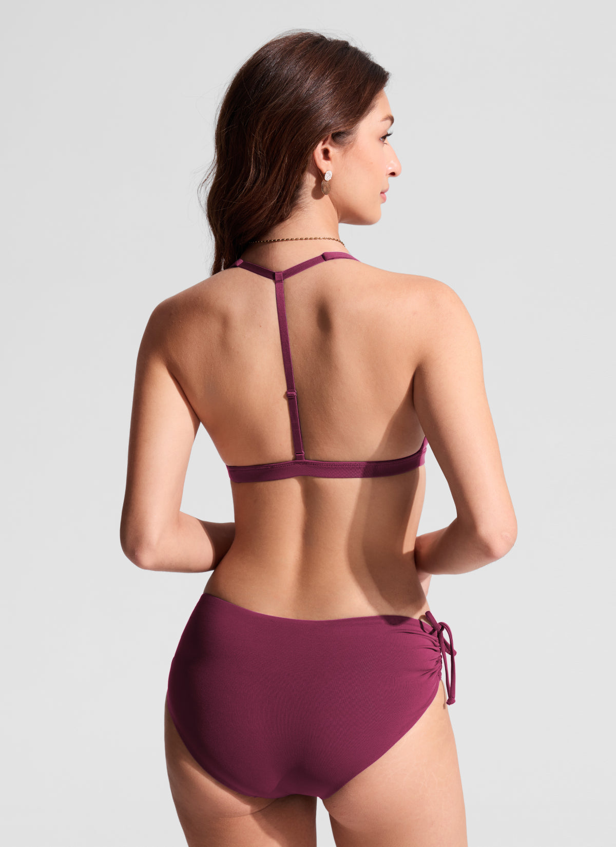 CRZ YOGA Women's Swim Deep V neck T back Triangle Bikini Top Fuchsia @model_info:Inga