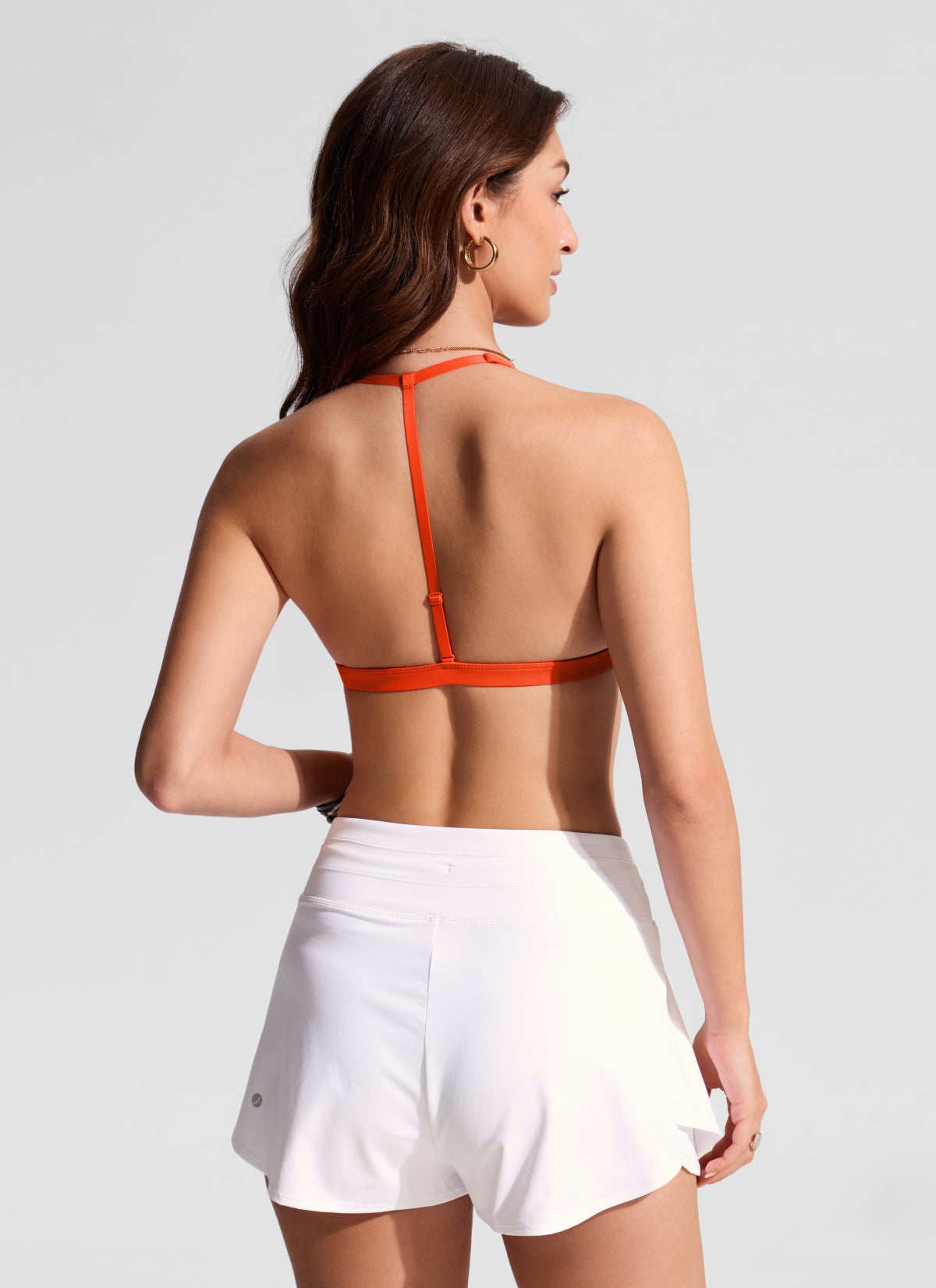 CRZ YOGA Women's Swim Deep V neck T back Triangle Bikini Top Honey Orange @model_info:Inga