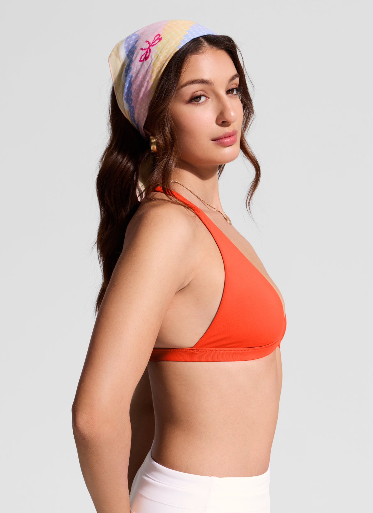 CRZ YOGA Women's Swim Deep V neck T back Triangle Bikini Top Honey Orange @model_info:Inga