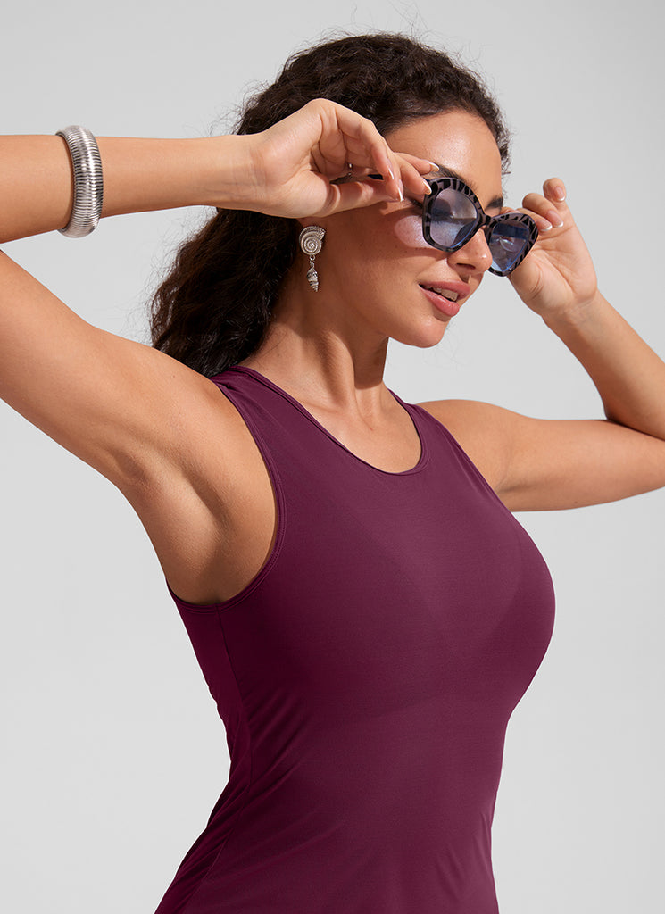 CRZ YOGA Women Mesh Midi Sleeveless Swimsuit Coverup with Back Slit Fuchsia