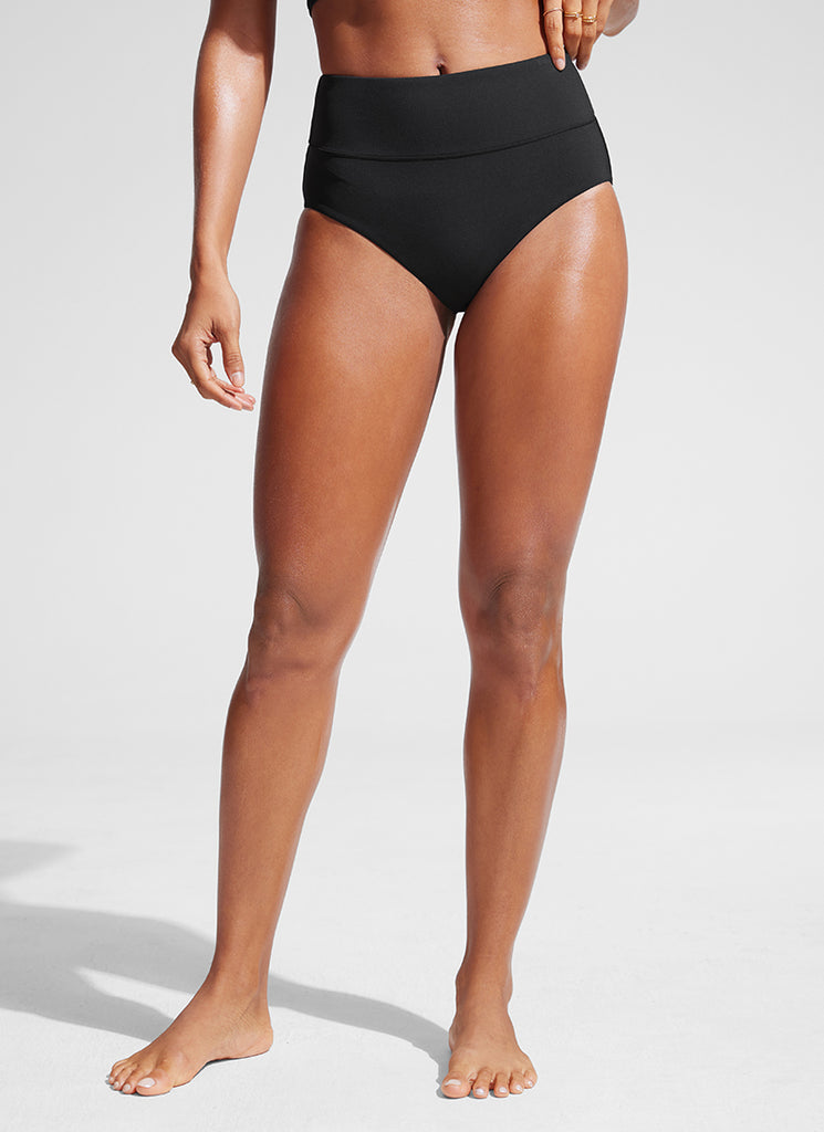 CRZ YOGA Womens High Waisted Full Coverage Tummy Control Bikini Bottom Black