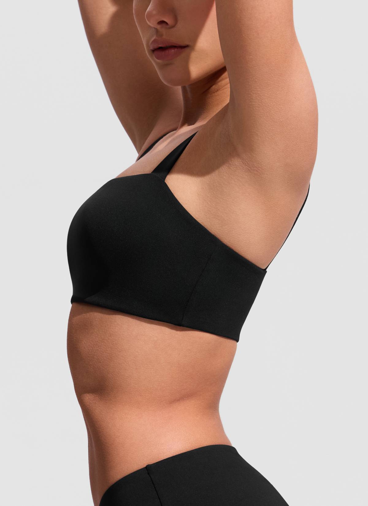 CRZ YOGA Women's Swimwear Square Neck Wide Flat Straps Bikini Tops Black @model_info:Maria