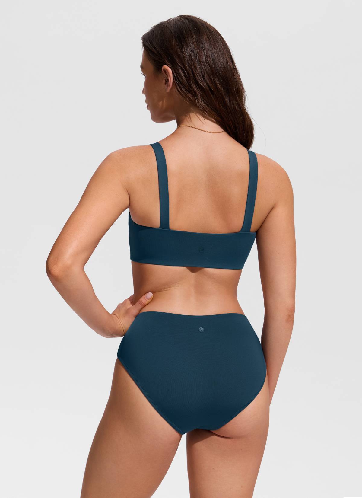 CRZ YOGA Women's Swimwear Square Neck Wide Flat Straps Bikini Tops Insignia Blue @model_info:Hannah