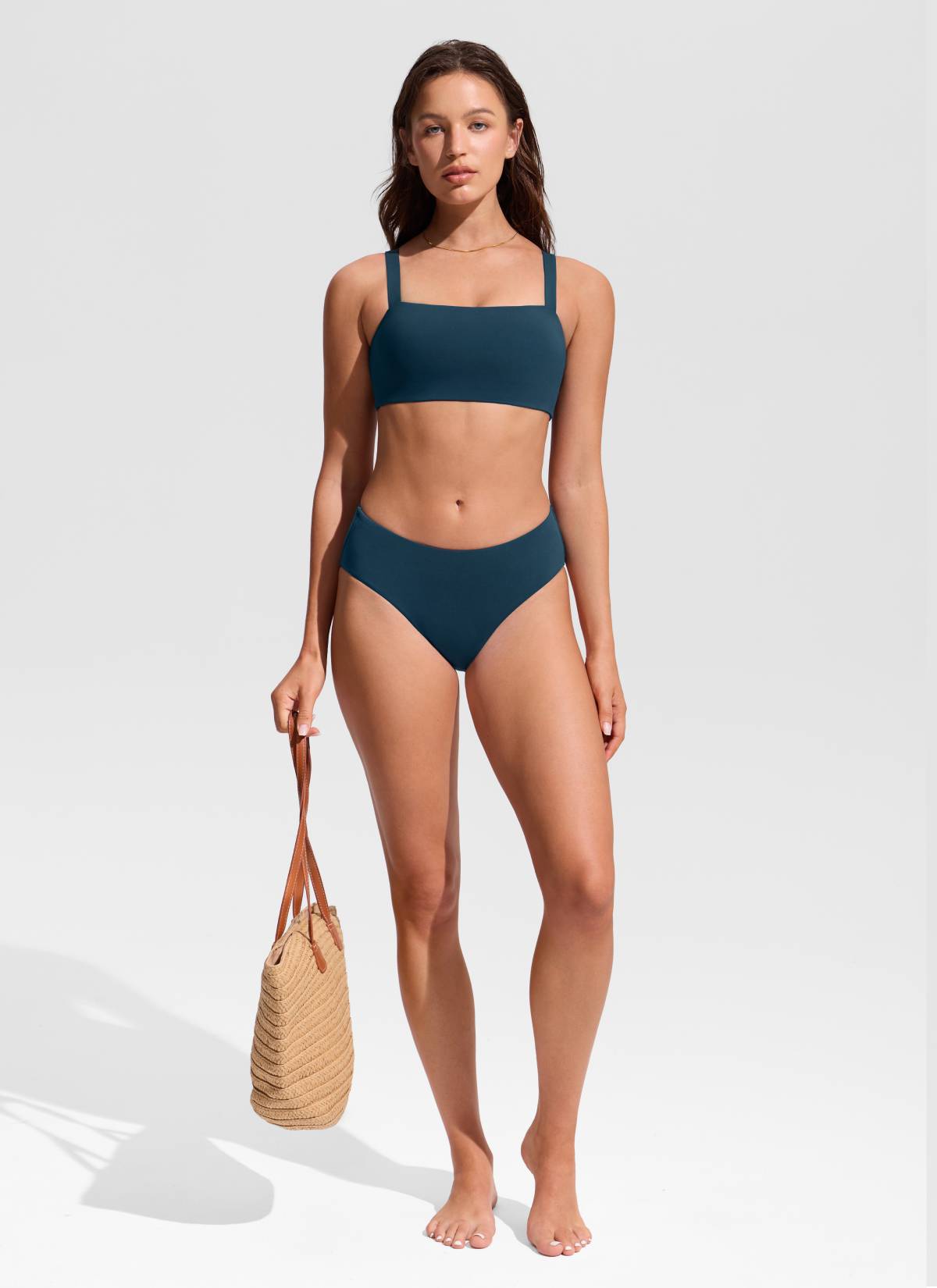 CRZ YOGA Women's Swimwear Square Neck Wide Flat Straps Bikini Tops Insignia Blue @model_info:Hannah