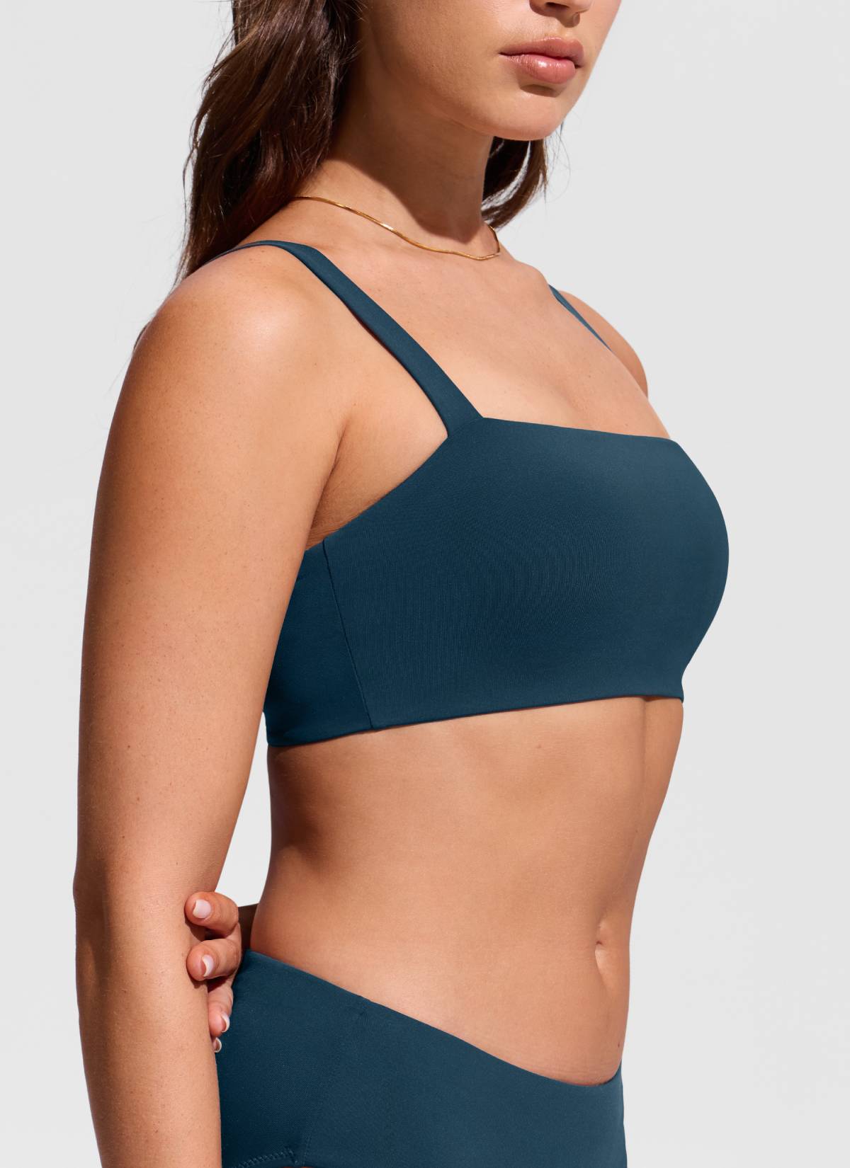 CRZ YOGA Women's Swimwear Square Neck Wide Flat Straps Bikini Tops Insignia Blue @model_info:Hannah
