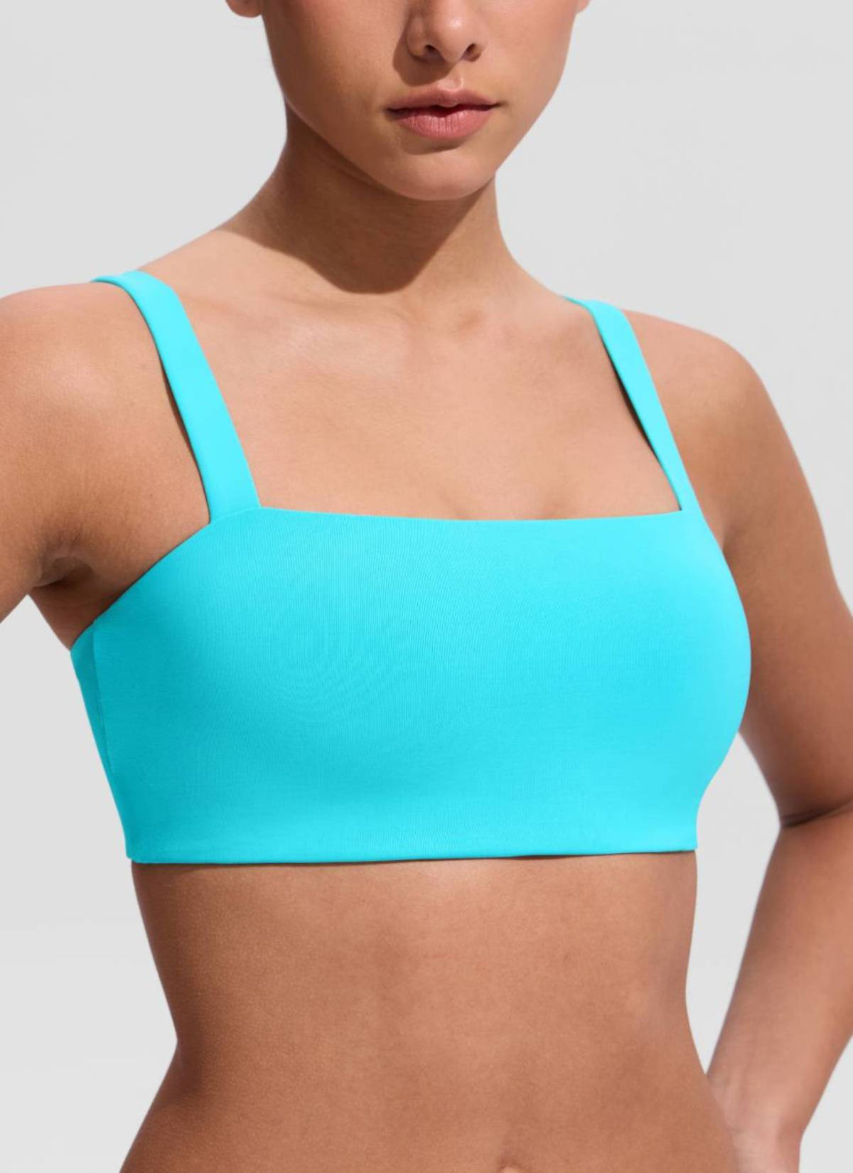 CRZ YOGA Women's Swimwear Square Neck Wide Flat Straps Bikini Tops Turquoise @model_info:Maria