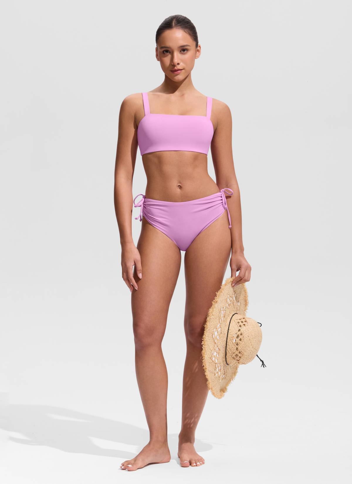CRZ YOGA Women's Swimwear Square Neck Wide Flat Straps Bikini Tops Vita Pink @model_info:Maria