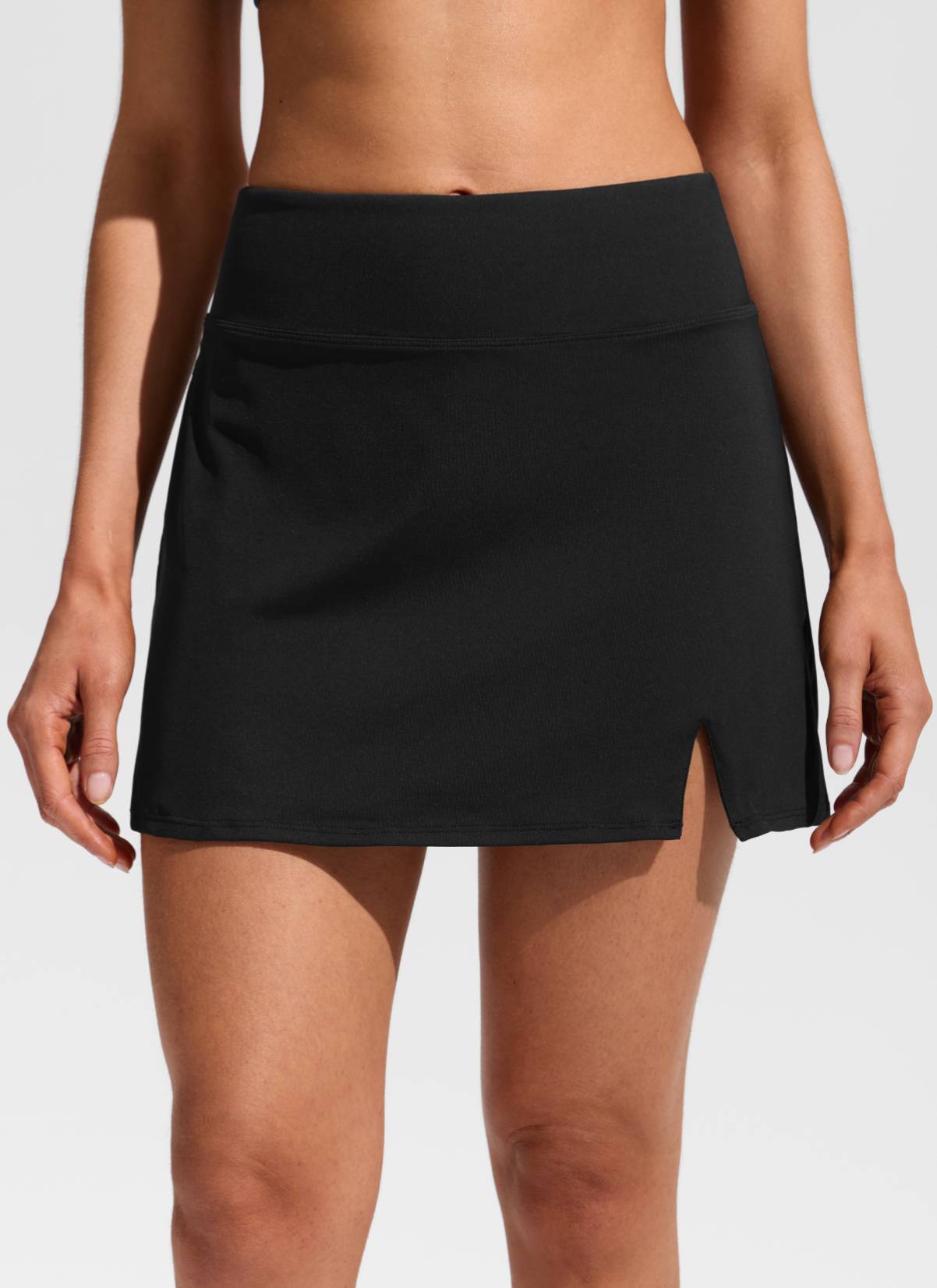 CRZ YOGA Women's Swimwear High Rise A Line Side Split Swim Skirts Black
