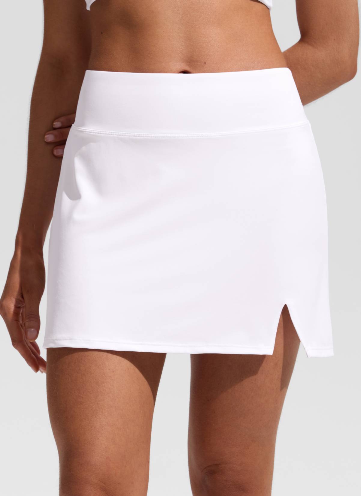CRZ YOGA Women's Swimwear High Rise A Line Side Split Swim Skirts White
