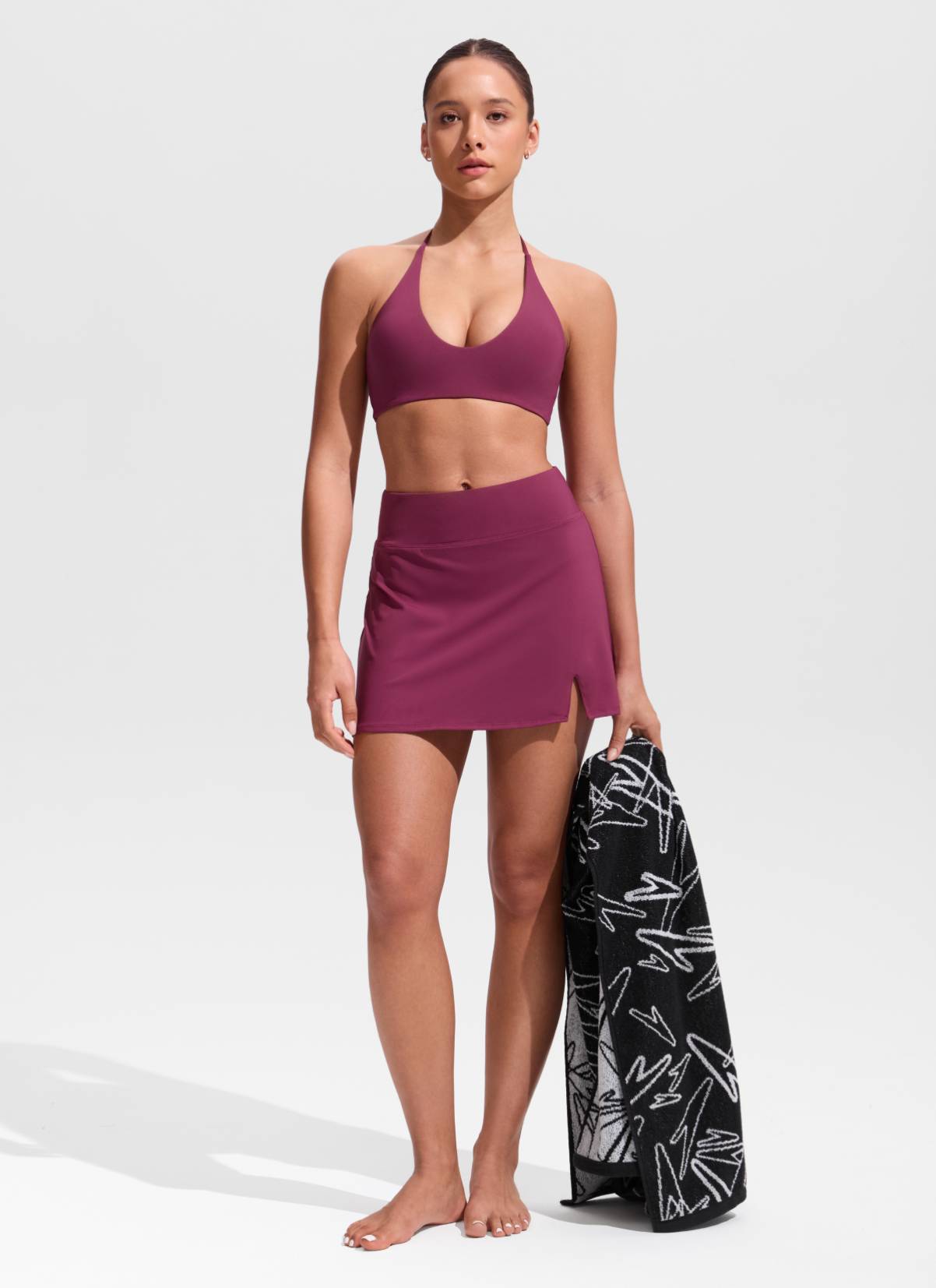 CRZ YOGA Women's Swimwear High Rise A Line Side Split Swim Skirts Fuchsia