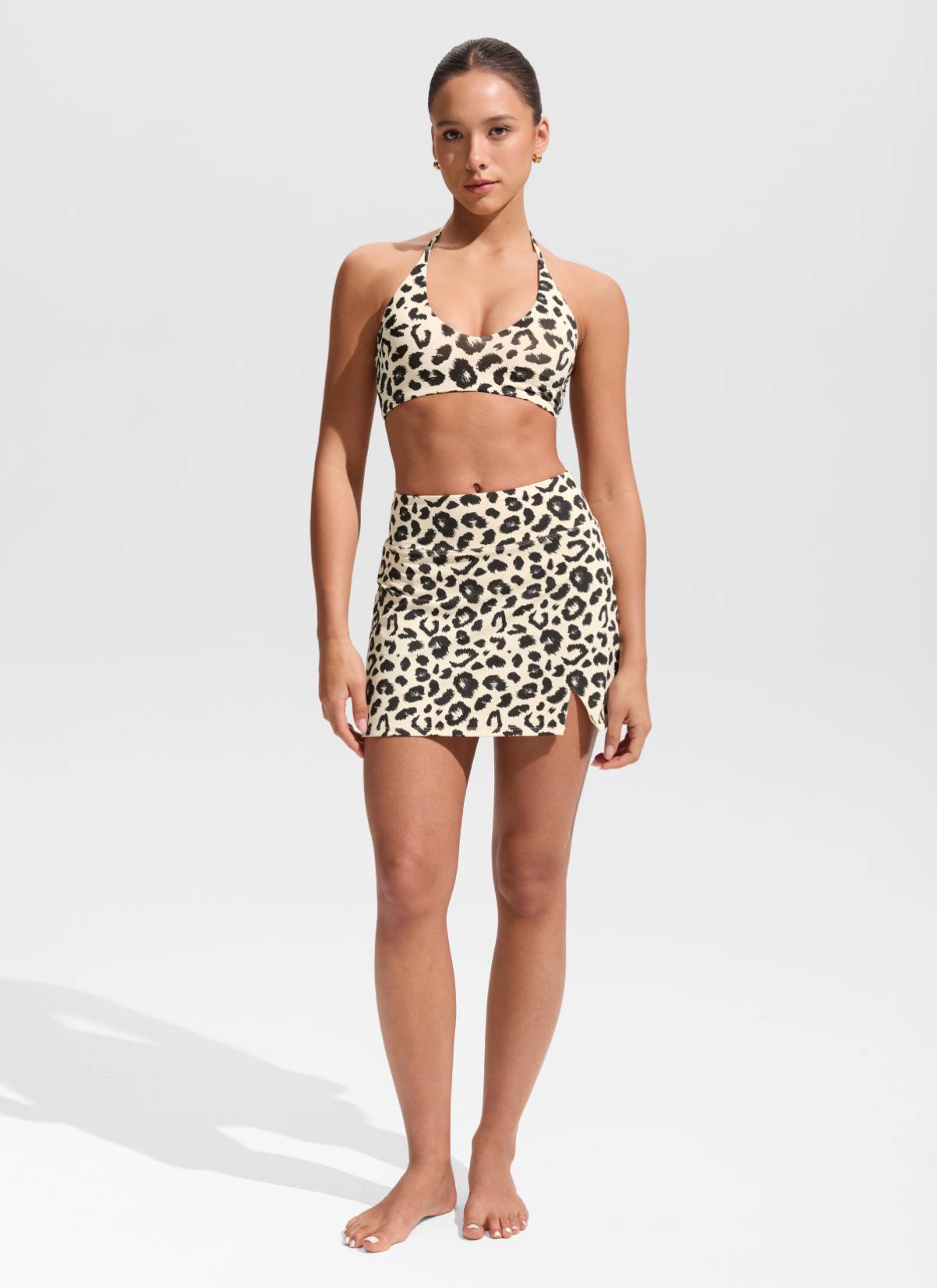 CRZ YOGA Women's Swimwear High Rise A Line Side Split Swim Skirts Primulin Leopard Print
